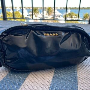 Prada Glossy Black Pouch with Gold Zipper